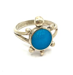 Vintage Sterling Silver Turquoise Turtle Ring, Size 5.5