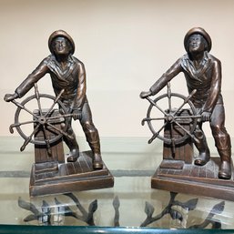 A Pair Of Bronze Jennings Brothers Glouster Fisherman Bookends - Leonard Craske Artist