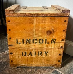 Early 20th Century Antique Wood & Cast Iron Hinge Lincoln Dairy Milk Delivery Box