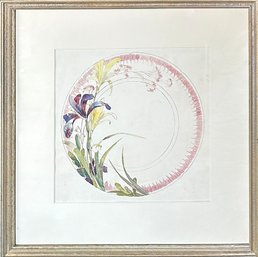 Vintage Original Watercolor Design For A Ceramic Plate