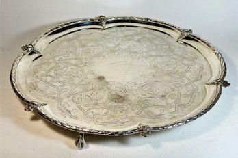 Continental Silver Salver Hallmarked 10' - 489.8 Grams, Claw Footed