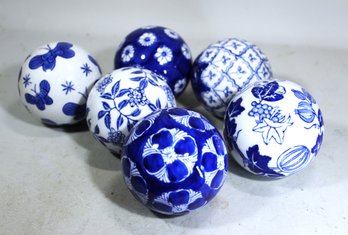 Six Contemporary Chinese Blue And White Porcelain Carpet Balls