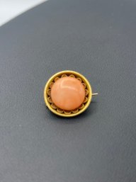 Antique Victorian Pink Coral Floral Motif 10k Yellow Gold Brooch/ Pin