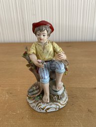 Porcelain Fishing Boy Figurine Italy