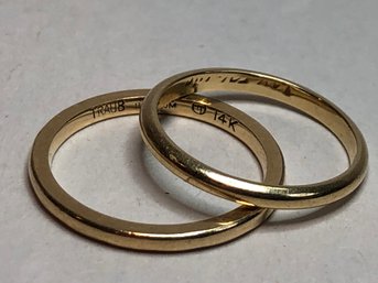 Two Simple Yet Elegant Vintage 14K Gold Rings - 1.8 Dwt Or 2.8 Grams - Wedding Bands ? Im Not Really Sure