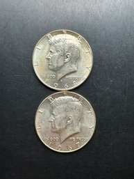 2 Kennedy Silver Half Dollars 1967, 1968-D