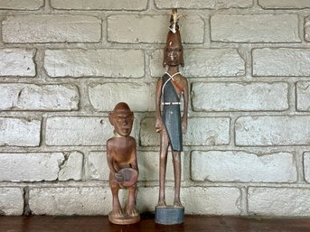 Two Vintage African Wood Carved Statuettes
