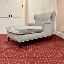 A Custom Bernhardt Synthetic Velvet Chaise Lounge With Nail Head Trim