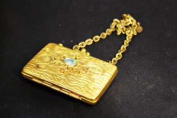 Antique 1920s Gilt Brass Jeweled Chance Purse Original Interior