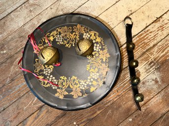 Old Round Black Tin W/old Sleigh Bells