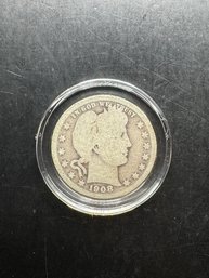 1908 Barber Silver Quarter