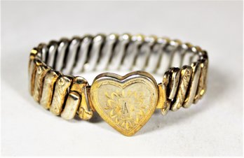 Gold Over Sterling Silver Elasticity Bracelet W Heart Monogrammed 'A'