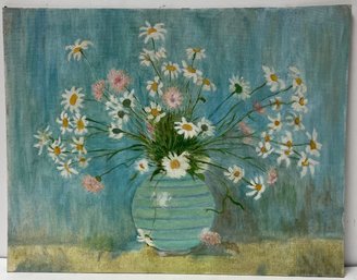 Vintage 1970s Oil On Board - Wild Daisies In Vase - Kitsch - Floral Arrangement - Miriam S Jenkins - 14x18
