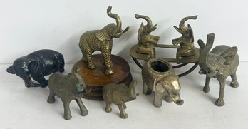 Lot Of Brass And Metal Elephant Figurines