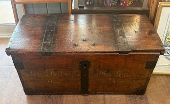 Fabulous Antique Steamer Trunk With Metal Handles