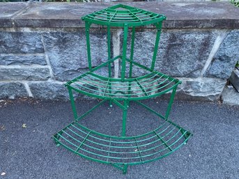 Vintage Green Painted Metal Corner Plant Stand