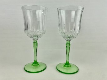 Pair Of Vintage Green Stemmed Glasses (2)