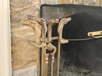 Brass Color Horse Handle Fireplace Tools