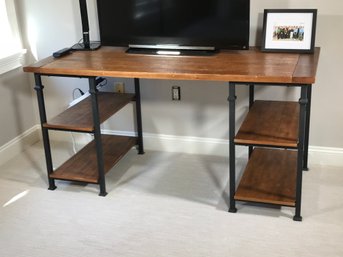 (1 Of 2) - Vintage Style Cast Iron Table / Desk - Great Patina On Both Iron And Wood - Great Looking Piece !