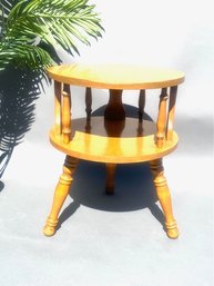 Vintage Solid Maple Spindle Style Drum 2 Tier Accent Table.
