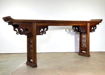 A Large Vintage Oak Asian Console