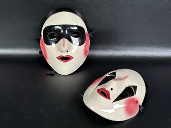 A Pair Of Decorative Glazed Ceramic Masks By Kings & Queens Of New Orleans