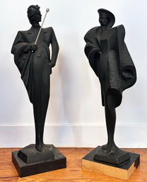 A Pair Of Large Deco Revival Male And Female Figural Sculptures, A. Danel, 1989