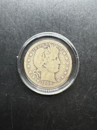 1908-D Barber Silver Quarter