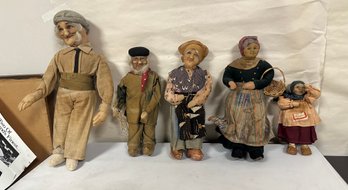Five Vintage Old Man's And Women's Hand Made Cloth Dolls With Different Style And Clothes. Kat - E3