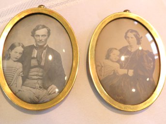 Pair Of Antique Family Photographs In Oval Frames