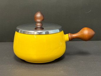 Vintage MCM Yellow Enamel Saucepan