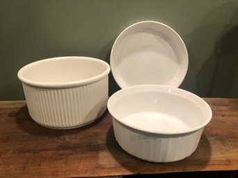 3 Ceramic Oven To Table Serving Pieces. 2 Corning Ware, 1 Dansk