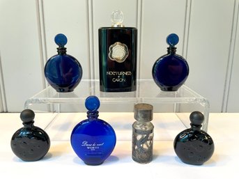 Miniature Colored Glass Perfume Bottles, Including Sterling Overlay Bottle