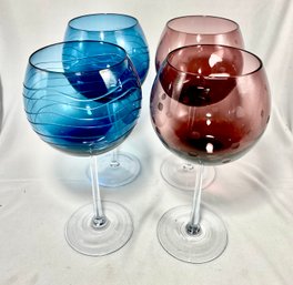 Vintage Set Of Etched Wine Goblets In 2 Colors