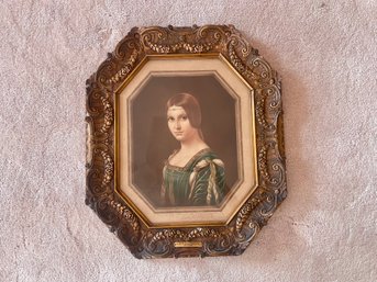 Antique Framed Portrait Print Of Lucrezia Crivelli - Original By Leonardo Da Vinci