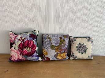 3 Floral Needlepoint Pillows