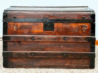 An Early 20th Century Steamer Trunk - Wood And Metal Banding