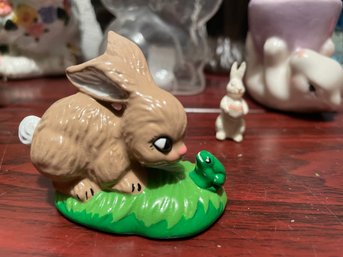 1970-80s Adorable Little Bunny & Frog Figurine-hand Painted Ceramic