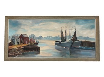 Signed Water, Boat & Mountian Scenic Artwork