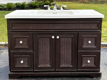 A Coastal Chic Vanity By Bertch With Kohler Fittings - Note Unfinished Side