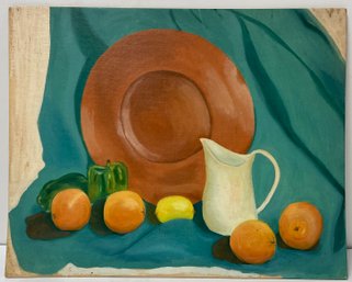 Vintage Oil On Board - Plain & Fancy - Orange Lemon Pepper Charger Pitcher - Miriam S Jenkins - 16x20