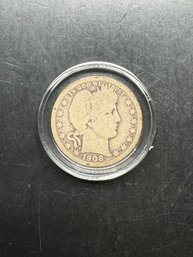 1908-O Barber Silver Quarter