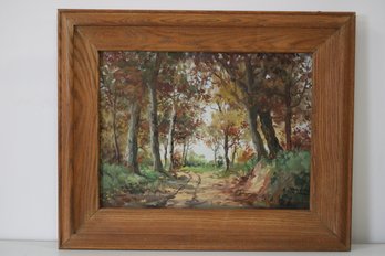 Vintage Wood Framed Oil On Canvas Fall Scene