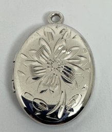 PETITE STERLING SILVER ETCHED FLOWER OVAL LOCKET