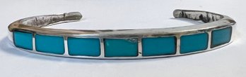 VINTAGE STERLING SILVER INLAY TURQUOISE CUFF BRACELET