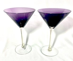 Vintage Pair Of Purple Martini Glasses