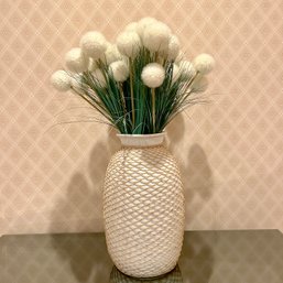 A Ralph Lauren Ceramic Vase - Natural Woven Cover With Fun Pom Pom Flowers