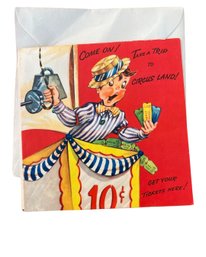 Come On! Take A Trip To Circus Land! - Single Card - Vintage 1960 Children's Get Well Card - Unique Game Card