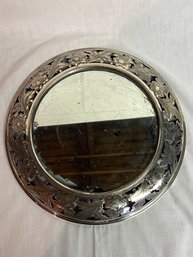 Sterling Silver Grainger Hannon Co 722 Round Reticulated Mirror With Etched Foliage 11.25in