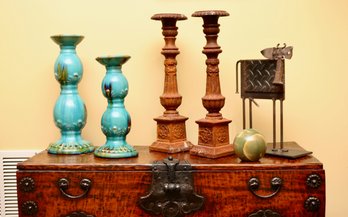 Vintage Bill Heise Salvaged Iron Metal Sculpture  Plus Artisanal Candlesticks And More